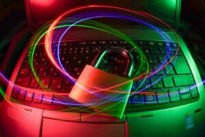 Photo by FlyD padlock on laptop with light trails