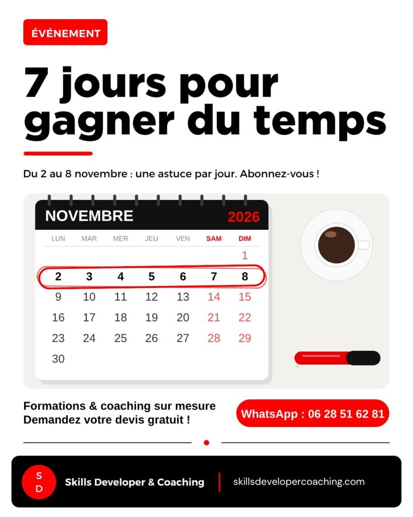 Annonce de la Semaine de la gestion du temps, du 2 au 8 novembre : 7 jours pour gagner du temps, une astuce par jour